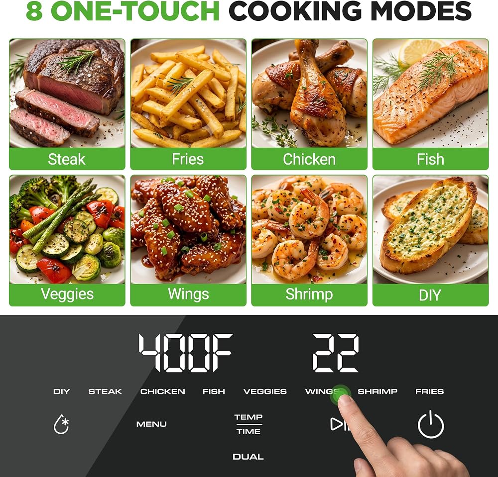 NutriChef 8.5-Qt glass basket air fryer control panel and presets