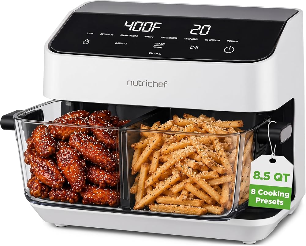 NutriChef 8.5-Qt Double Glass Basket Air Fryer
