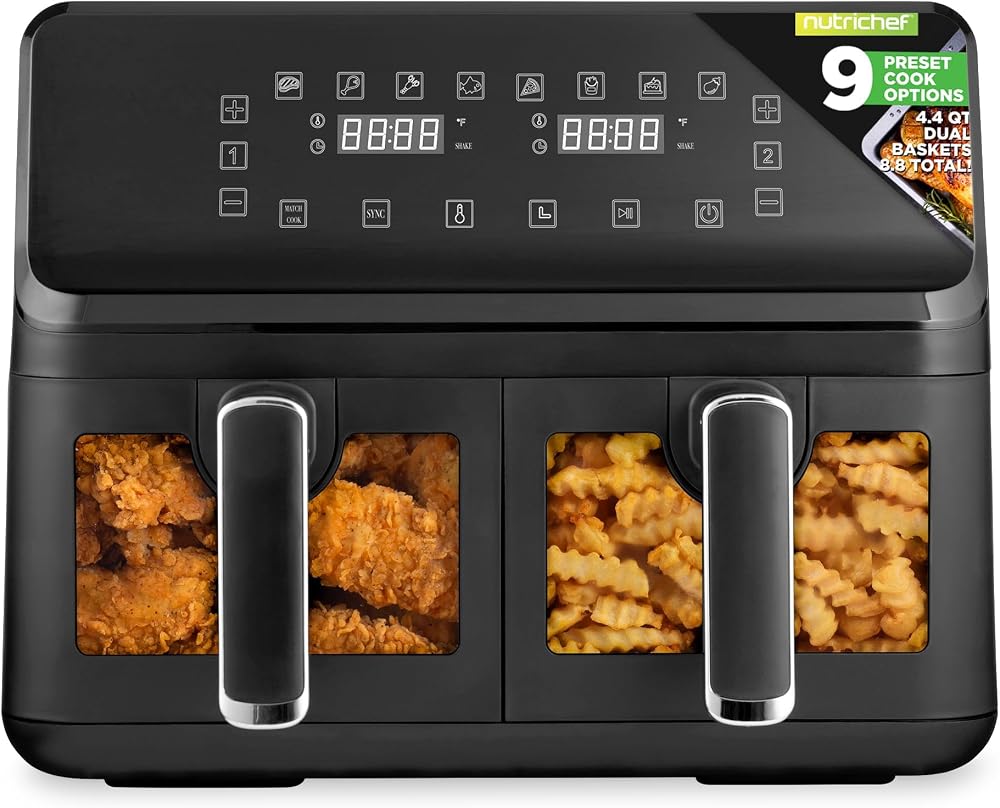 NutriChef 8.8-Qt Double Basket Air Fryer with Window